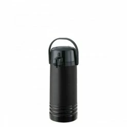 Airpots Service Ideas ECA22PBLMAT Eco-Air Ribbed Black Plastic Glass Lined Vacuum Pump Lid Airpot 2.2 Liter